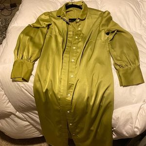 Pistachio green satin button down shirt dress